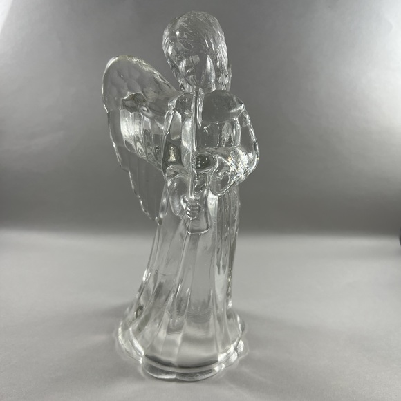 Christmas Other - Vintage Christmas Angel Glass Taper Candle Holder Play The Trumpet Celestial